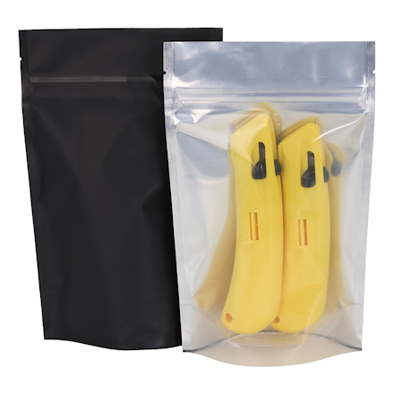 3 <span class='fraction'>1/8</span> x 5 <span class='fraction'>1/8</span> x 2", Black Back - Matte Stand-Up Barrier Pouches